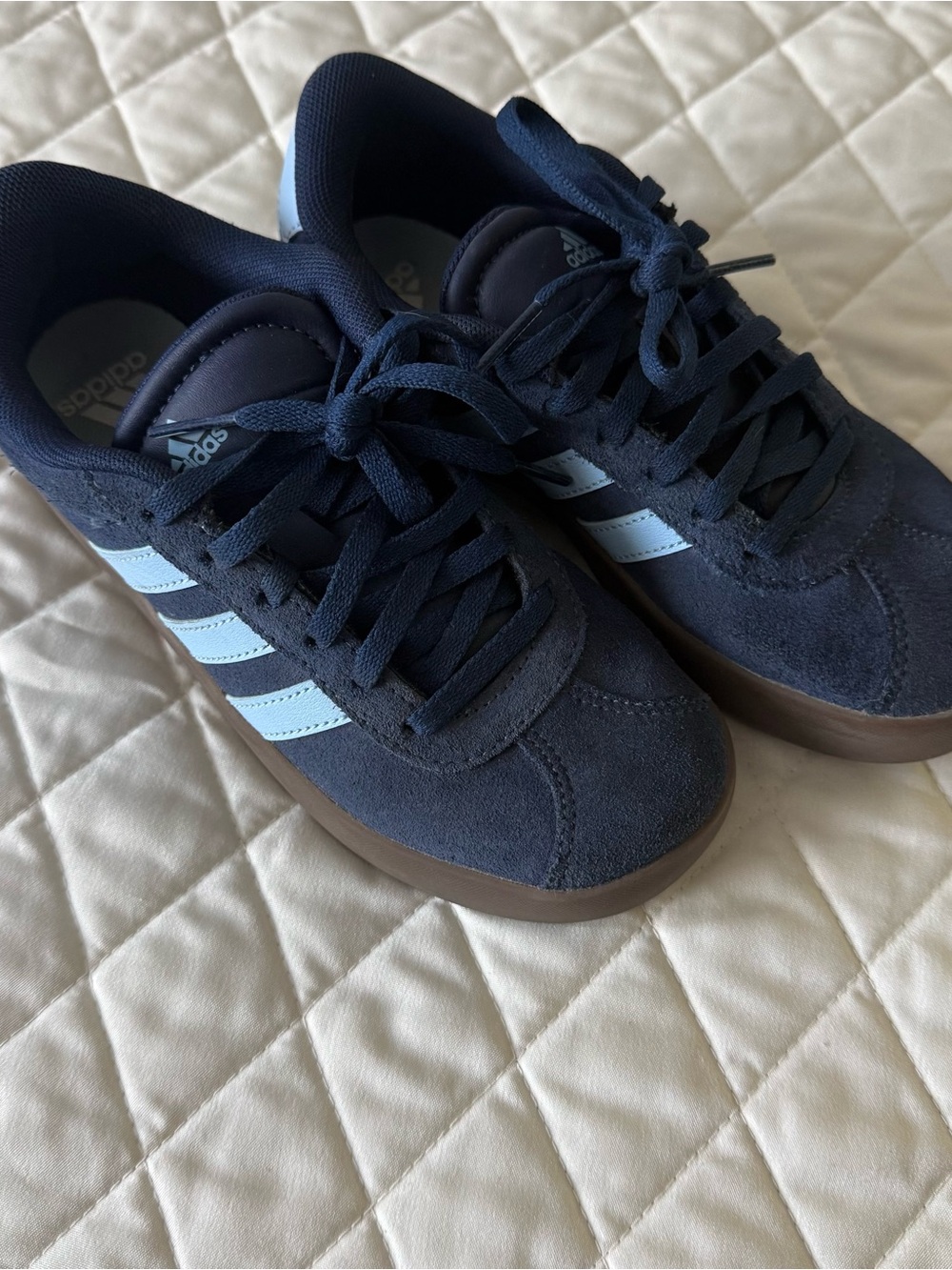 adidas Kids Navy Suede Sneakers with Light Blue Stripes